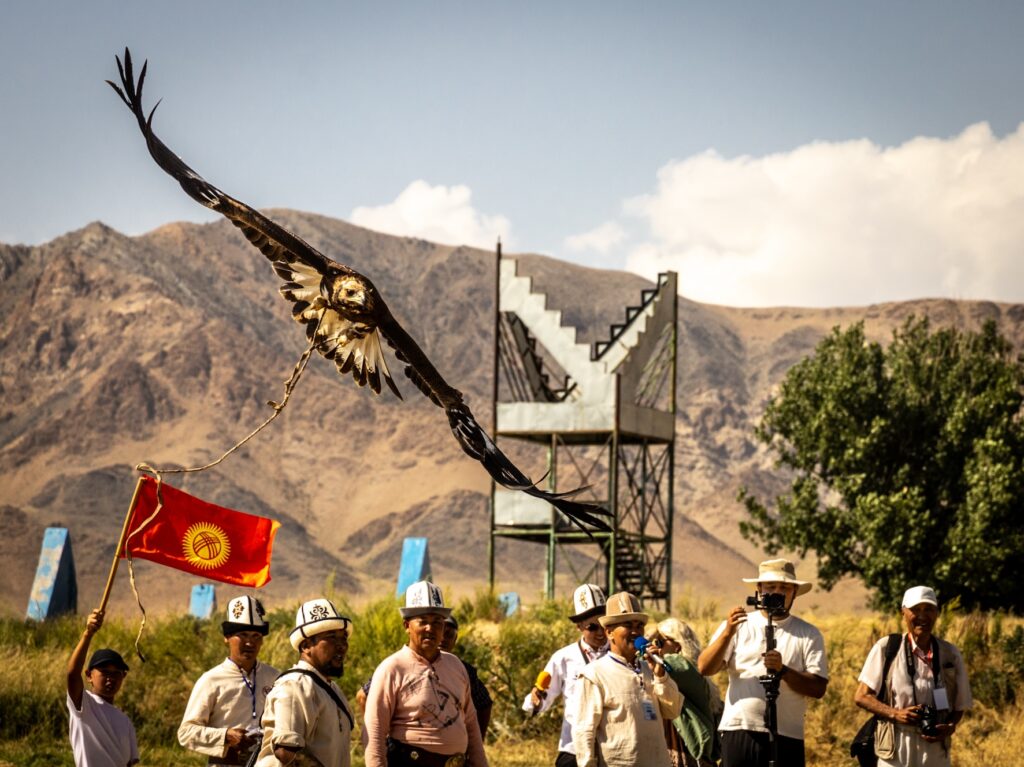 Eagle hunting demonstration during the small edition of the nomad games in Talas.
